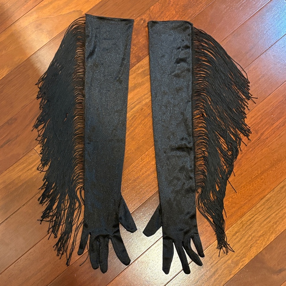 Black Fringe Opera Gloves